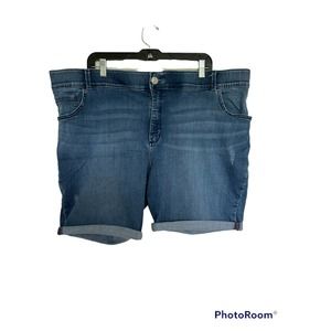 Lee Riders Jean Shorts Women's 24W PlusDark Wash Denim Distressed Flex Waistband
